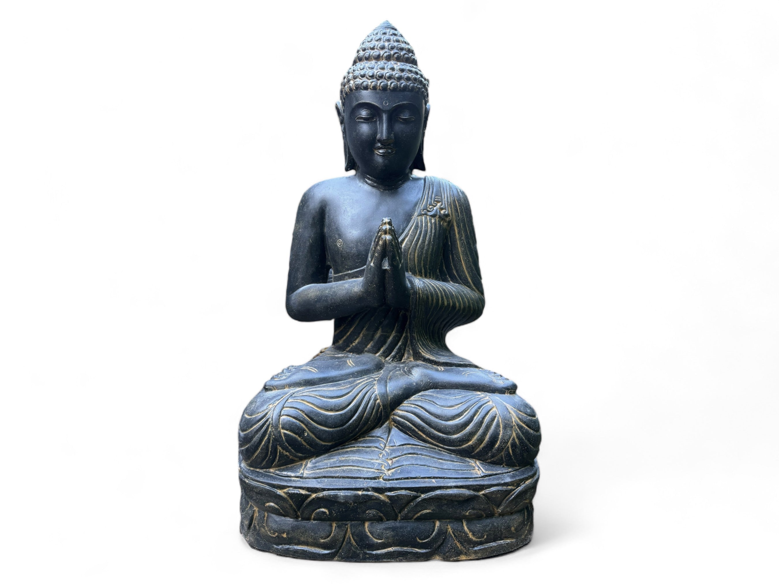 Weatherproof Buddha stone statue, 150cm - harmonizing sculpture for outdoor areas made of lava sand stone mixture
