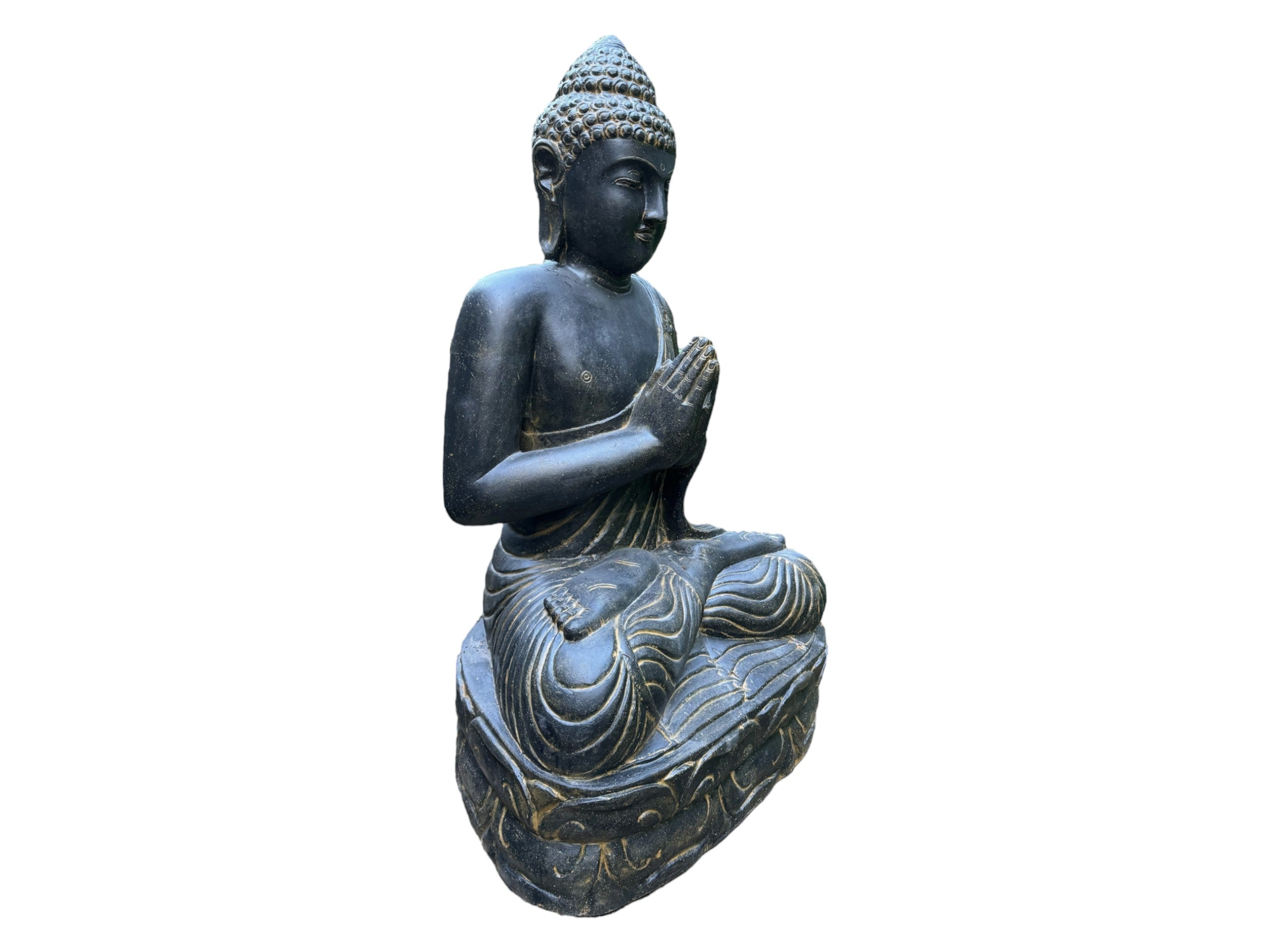 Weatherproof Buddha stone statue, 150cm - harmonizing sculpture for outdoor areas made of lava sand stone mixture