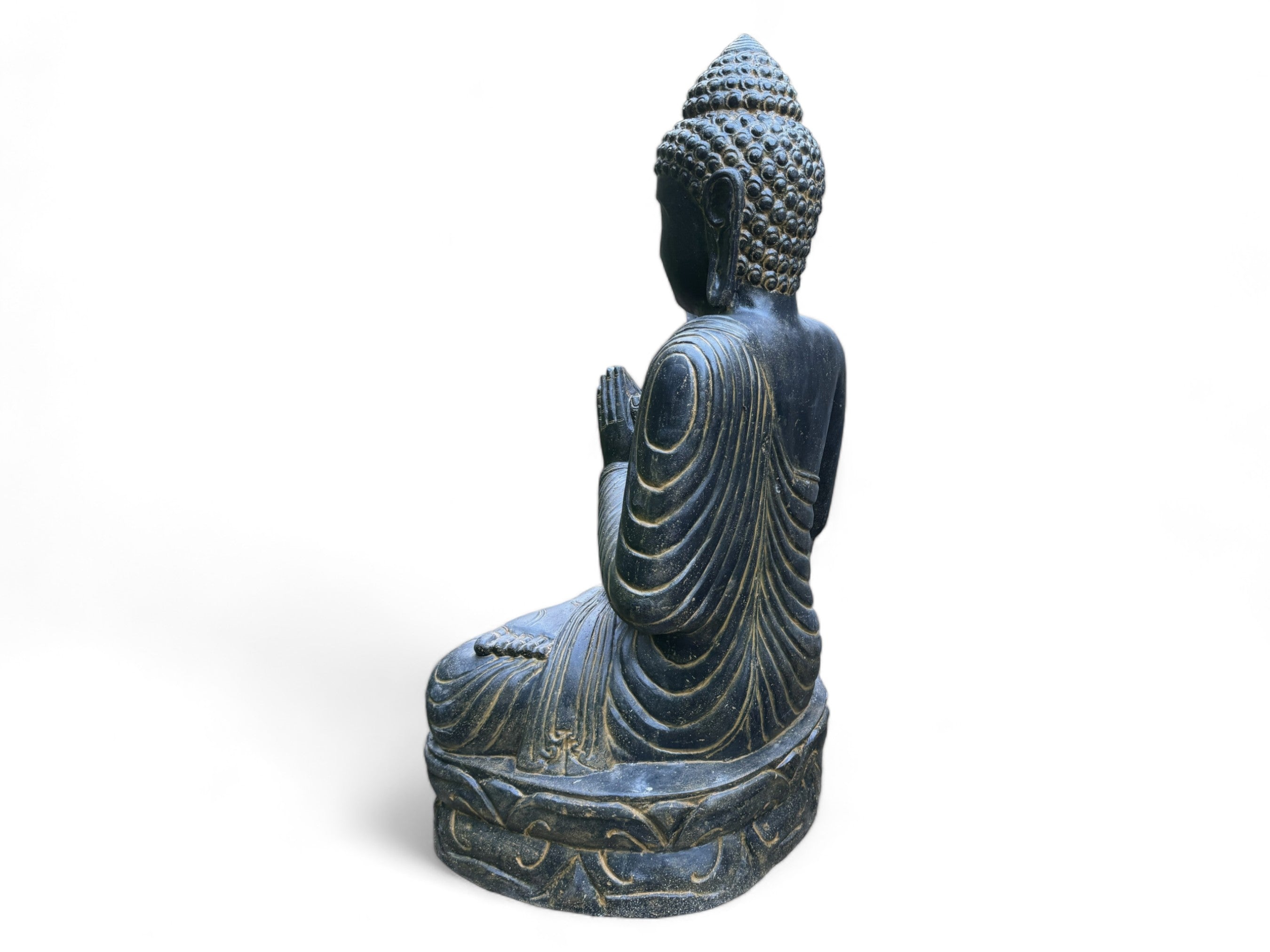 Weatherproof Buddha stone statue, 150cm - harmonizing sculpture for outdoor areas made of lava sand stone mixture