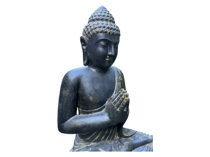 Weatherproof Buddha stone statue, 150cm - harmonizing sculpture for outdoor areas made of lava sand stone mixture