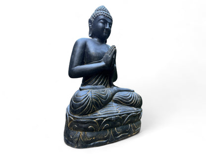 Weatherproof Buddha stone statue, 150cm - harmonizing sculpture for outdoor areas made of lava sand stone mixture