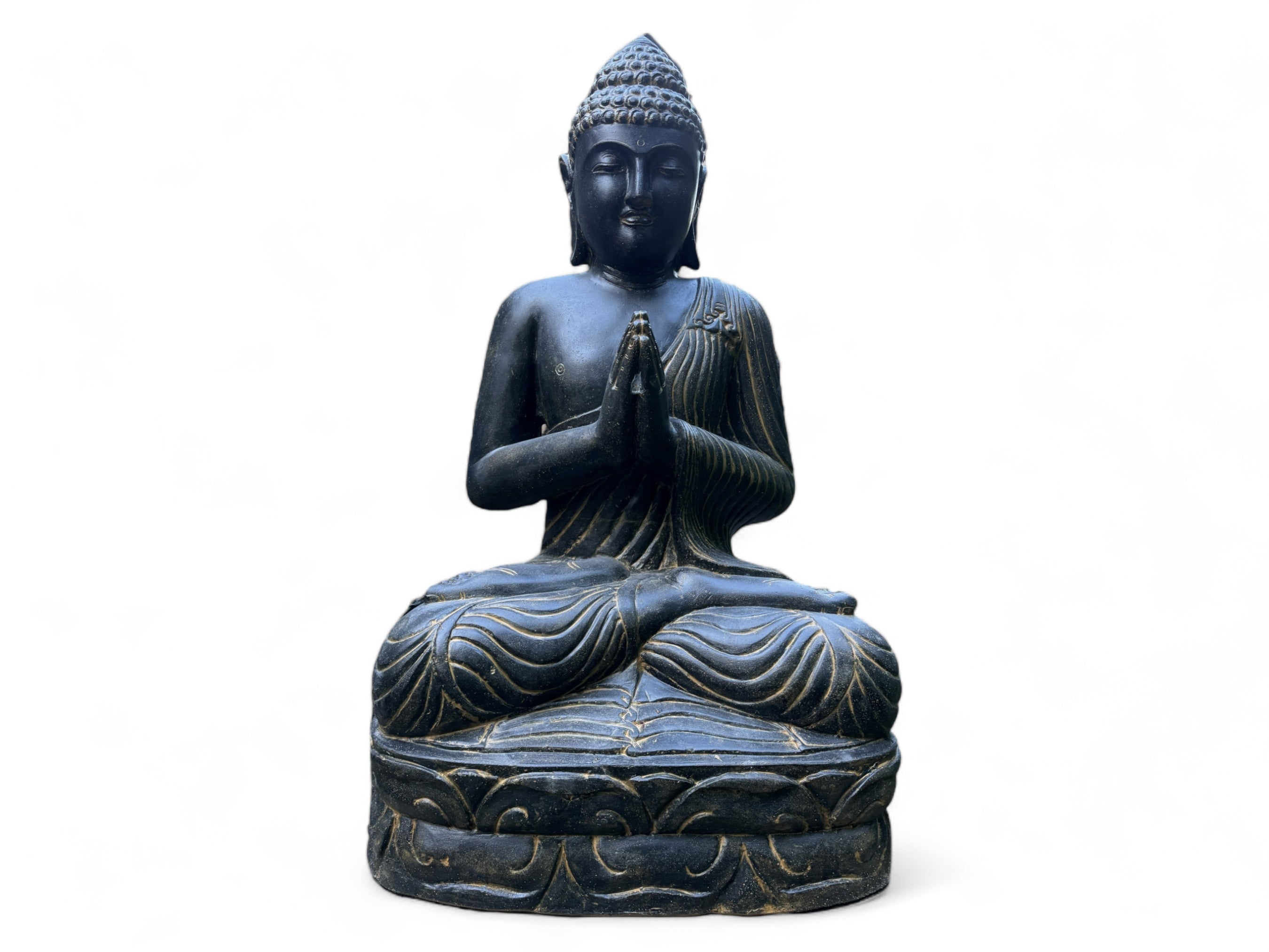Weatherproof Buddha stone statue, 150cm - harmonizing sculpture for outdoor areas made of lava sand stone mixture