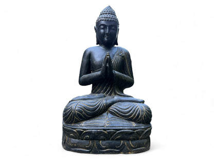 Weatherproof Buddha stone statue, 150cm - harmonizing sculpture for outdoor areas made of lava sand stone mixture