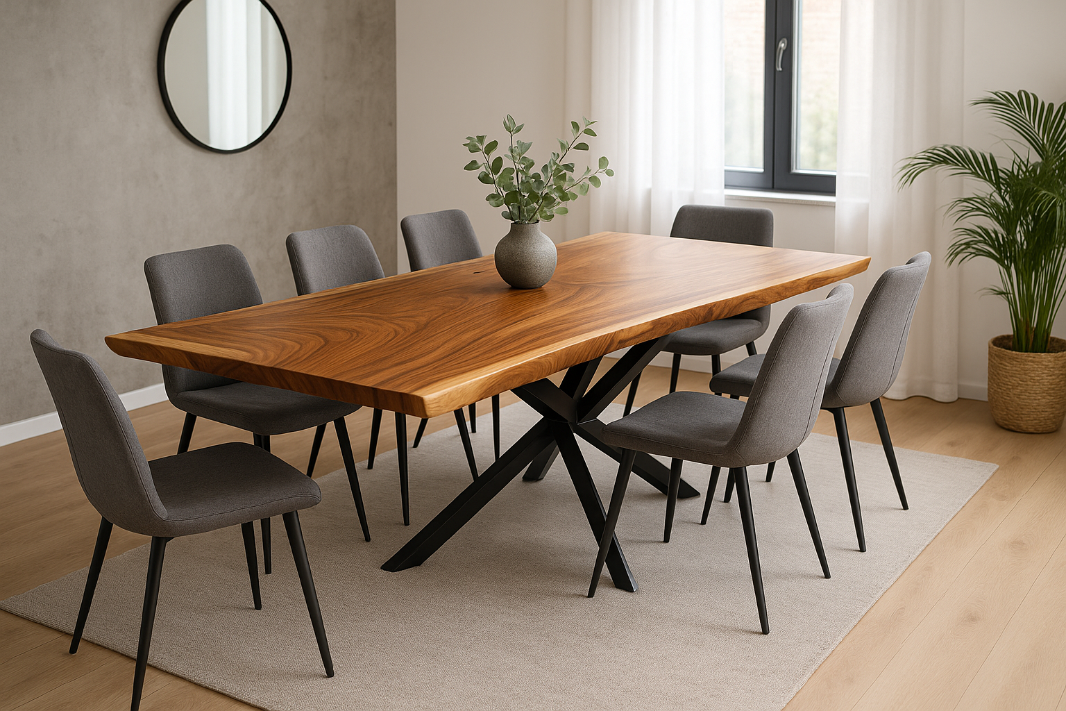 Solid wood dining table natural tree edge - wooden table solid suar wood unique pieces table top