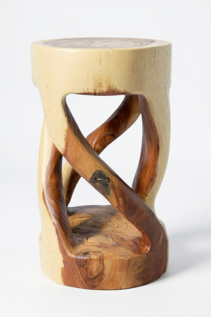 Tabouret en bois - table d'appoint, tabouret à fleurs, table de rangement - unique, fait main - rond, tourné en bois de Suar massif - 50x28x28 cm 