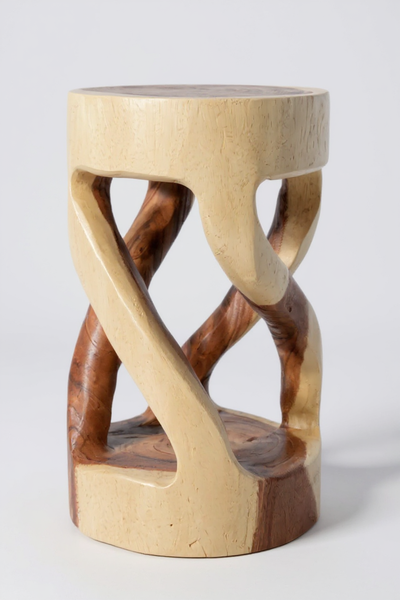 Tabouret en bois - table d'appoint, tabouret à fleurs, table de rangement - unique, fait main - rond, tourné en bois de Suar massif - 50x28x28 cm 