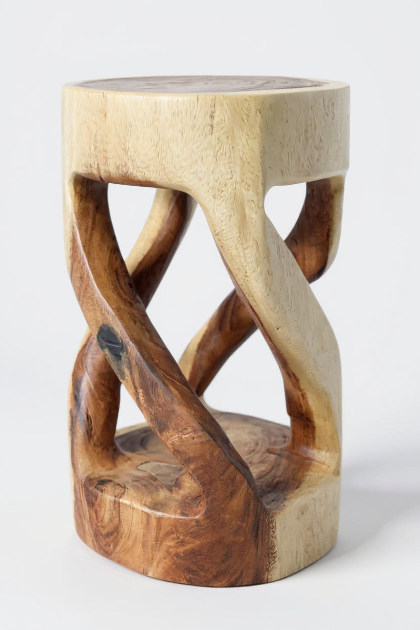 Tabouret en bois - table d'appoint, tabouret à fleurs, table de rangement - unique, fait main - rond, tourné en bois de Suar massif - 50x28x28 cm 