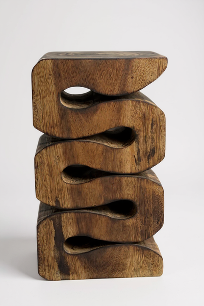 Tabouret en bois - table d'appoint tabouret à fleurs table de rangement - fait main - serpent flambé en bois de suar massif - 50x30x30 cm