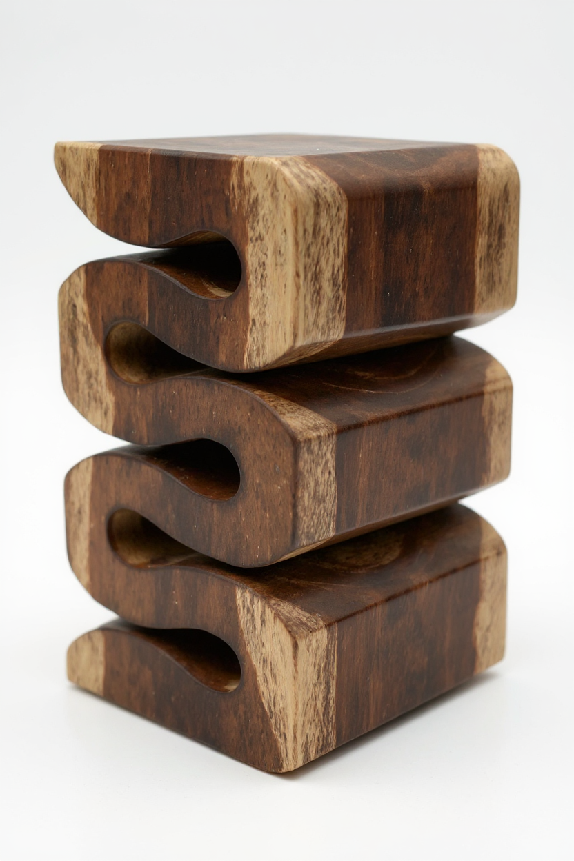 Tabouret en bois - table d'appoint tabouret à fleurs table de rangement - fait main - serpent flambé en bois de suar massif - 50x30x30 cm