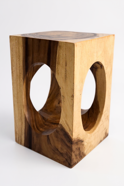 Table d'appoint en bois – table basse tabouret à fleurs – fait main – carrée avec col en O en bois de suar – 45x30x30 cm
