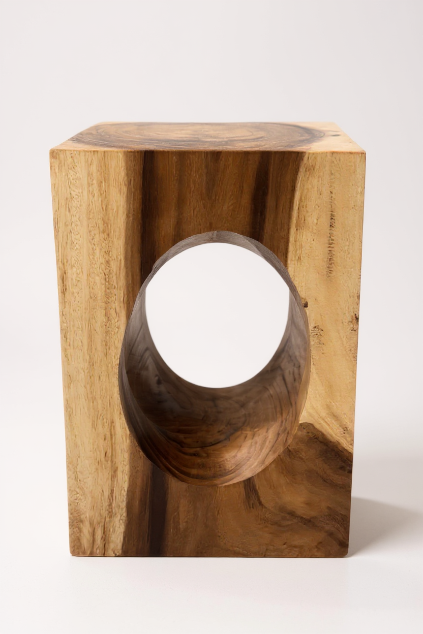 Table d'appoint en bois – table basse tabouret à fleurs – fait main – carrée avec col en O en bois de suar – 45x30x30 cm