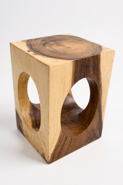 Table d'appoint en bois – table basse tabouret à fleurs – fait main – carrée avec col en O en bois de suar – 45x30x30 cm