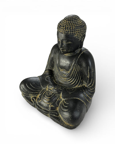 Sitting Buddha Sculpture - Garden Terrace Balcony Decoration - Weatherproof - Stone Figurine Meditation Black Gold - 30x26x20 cm