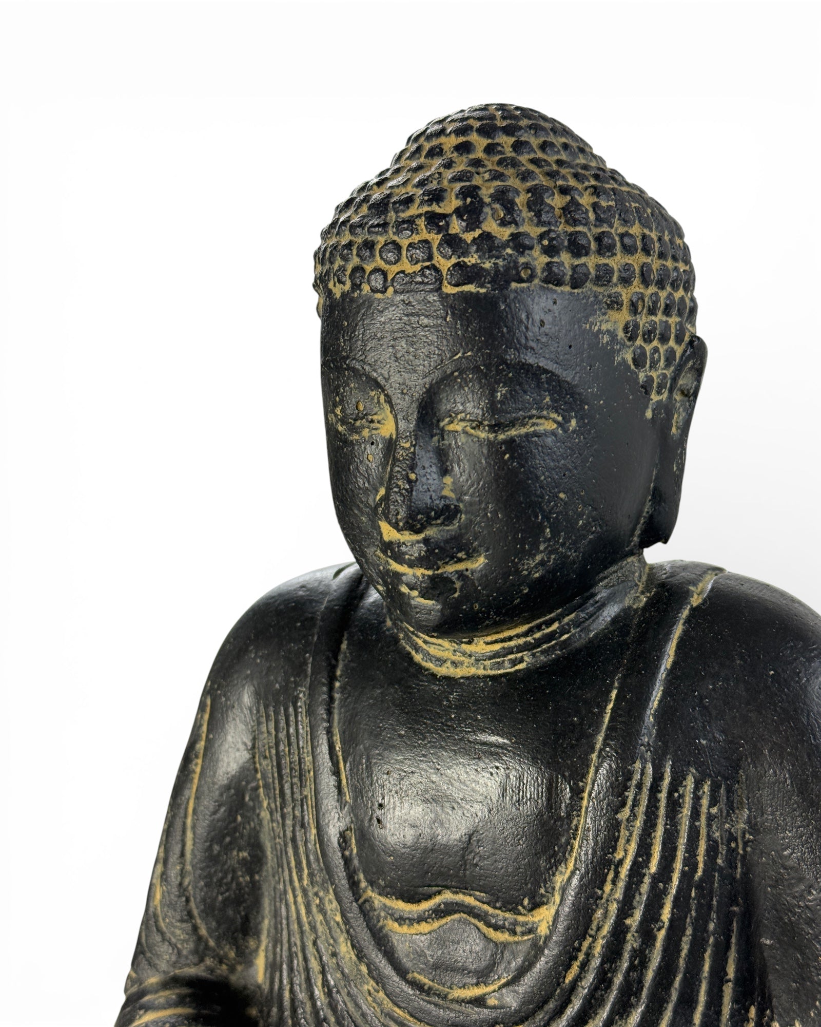 Sitting Buddha Sculpture - Garden Terrace Balcony Decoration - Weatherproof - Stone Figurine Meditation Black Gold - 30x26x20 cm