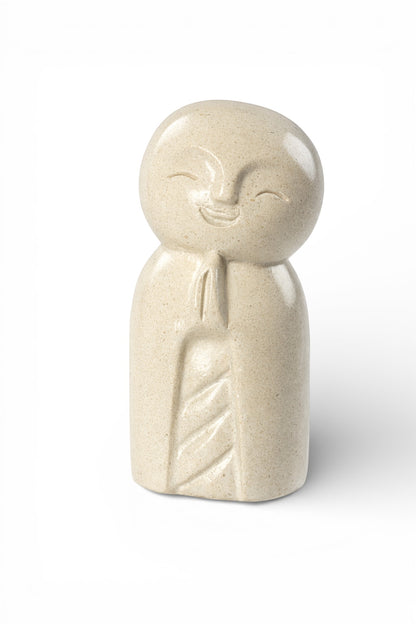 Jizo Figure - Garden Living Room Shelf Decor - Weatherproof - Stone Look Sculpture Zen Monk Light - 21x9x10 cm