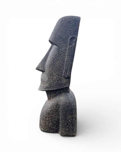 Statue de tête de Moaï - Sculpture décorative de jardin - Résistante aux intempéries - Figurine Rapa Nui de l'île de Pâques en fibre de verre et béton gris - 120 x 46 x 40 cm