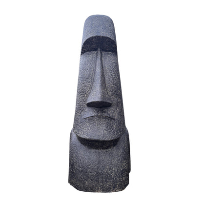 Statue de tête de Moaï - Sculpture décorative de jardin - Résistante aux intempéries - Figurine Rapa Nui de l'île de Pâques en fibre de verre et béton gris - 200 x 70 x 60 cm