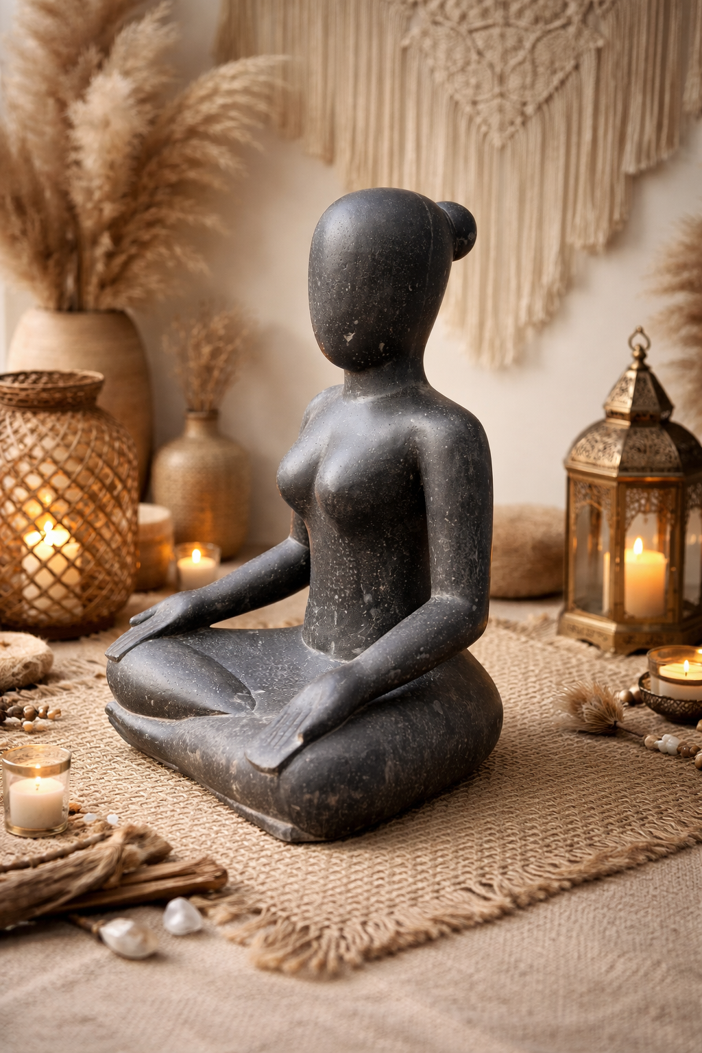 Kunststein Skulptur – Sitzende Yoga Figur – Modernes Design – Wetterfeste Steinoptik – in 3 Größen