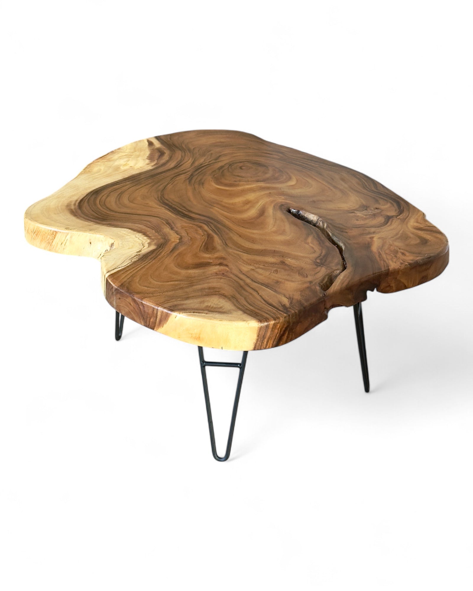 Table basse en bois – table d’appoint – fabriquée à la main – plateau en coupe transversale d’arbre en bois de teck – diamètre 80-100 cm