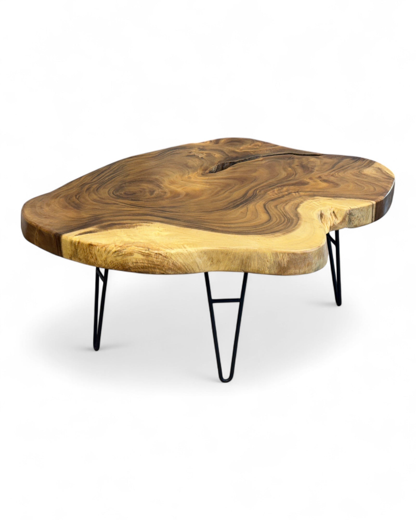 Table basse en bois – table d’appoint – fabriquée à la main – plateau en coupe transversale d’arbre en bois de teck – diamètre 80-100 cm