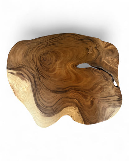 Table basse en bois – table d’appoint – fabriquée à la main – plateau en coupe transversale d’arbre en bois de teck – diamètre 80-100 cm
