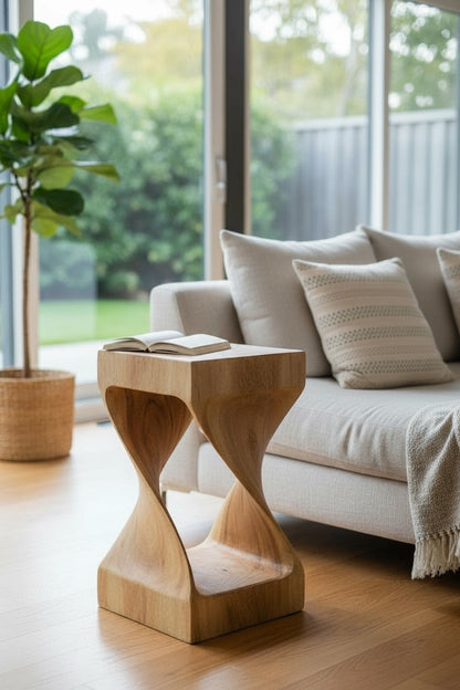 Tabouret en bois - table d'appoint, tabouret à fleurs, table de rangement - unique, fait main - tourné en bois massif de Saman - 50x28x28 cm