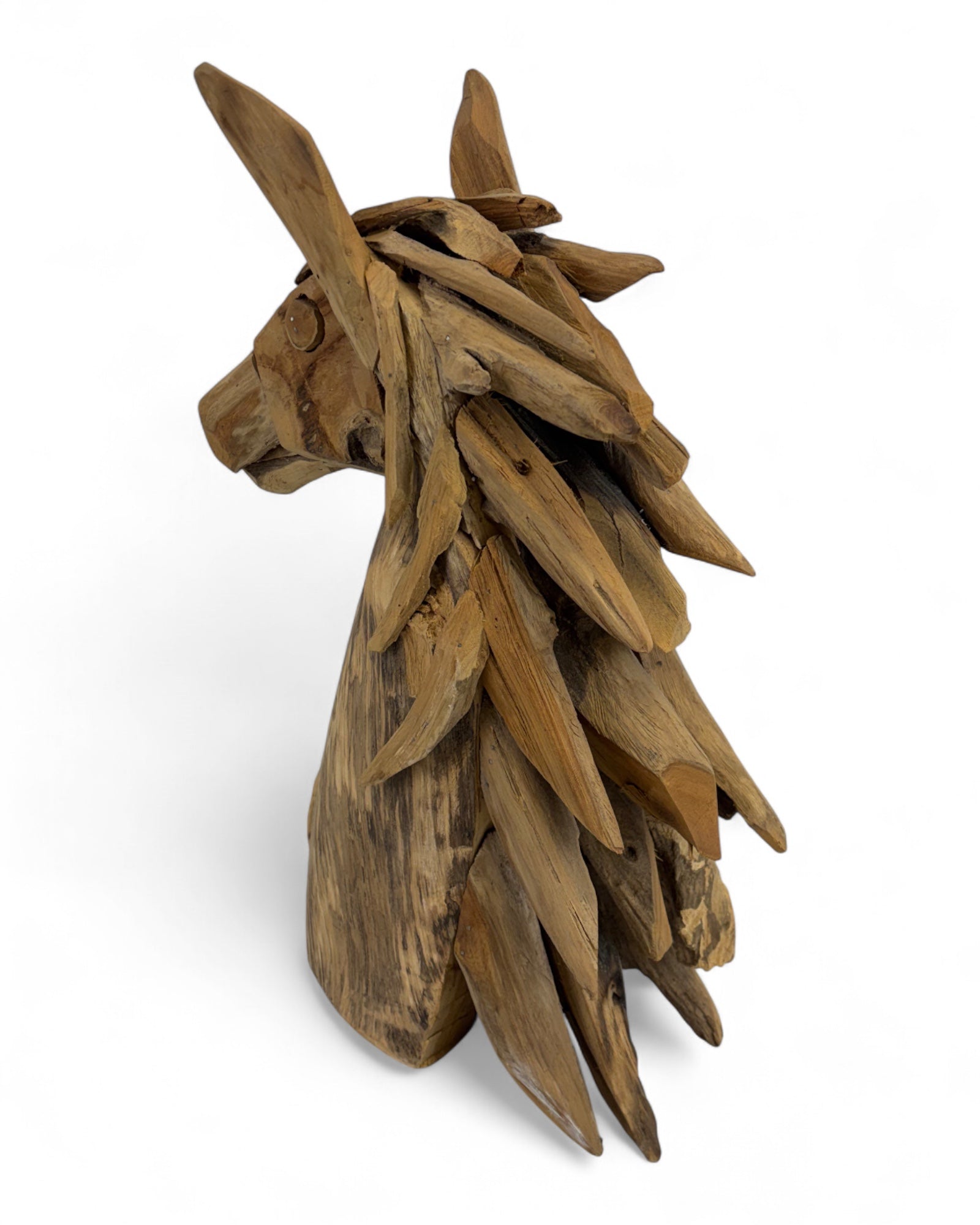Unique piece: Teak wood horse head sculpture – Handcrafted animal figure made of natural wood for living space &amp; decoration