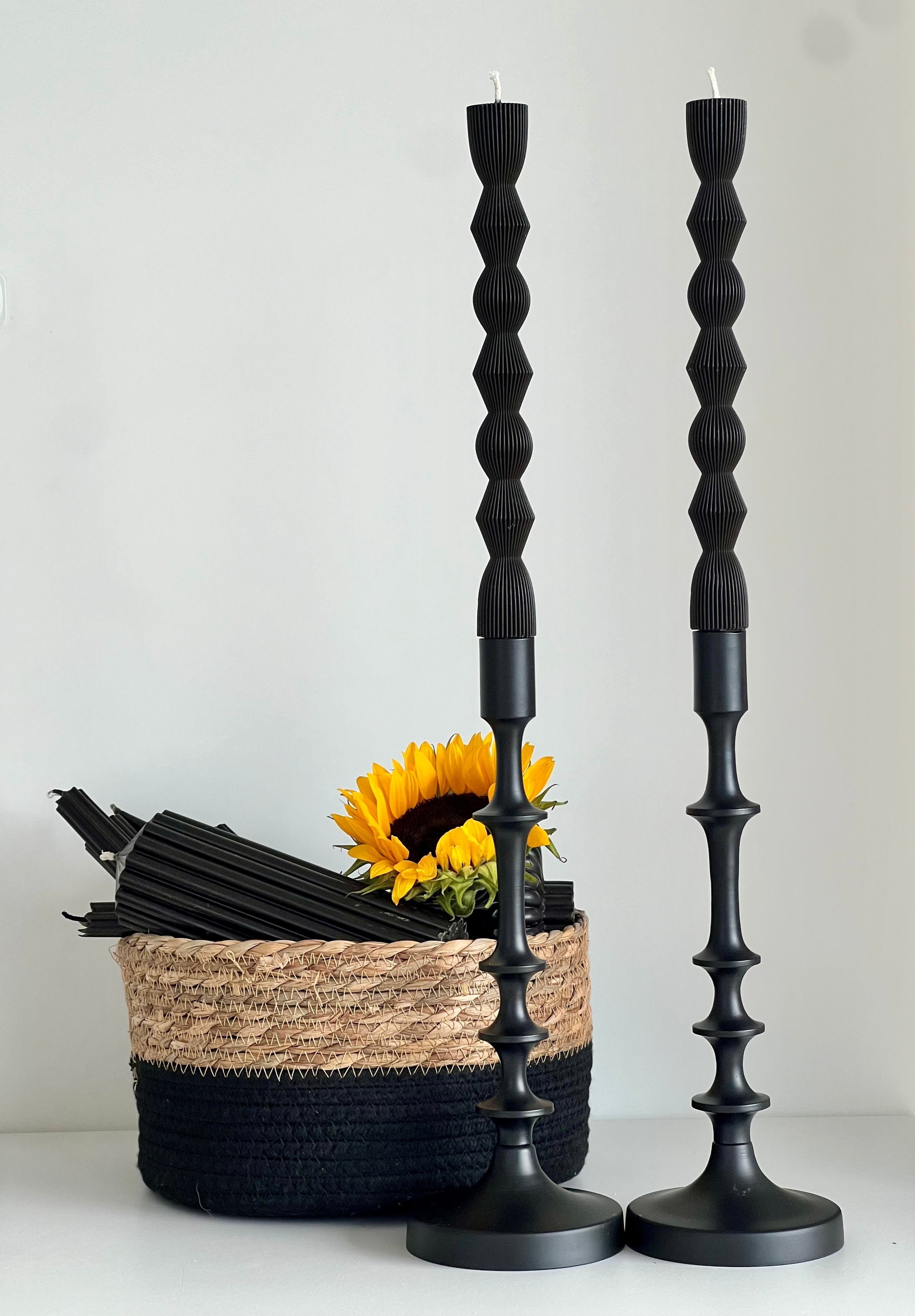 Beeswax candle MADRID – Black – Hand-poured – For living rooms &amp; decoration – 2x or 4x set