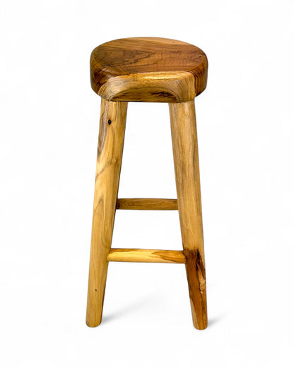 Tabouret de bar en bois massif – Tabouret rustique en bois artisanal – Assise ronde pour cuisine, bar et salle à manger – 30x75 cm