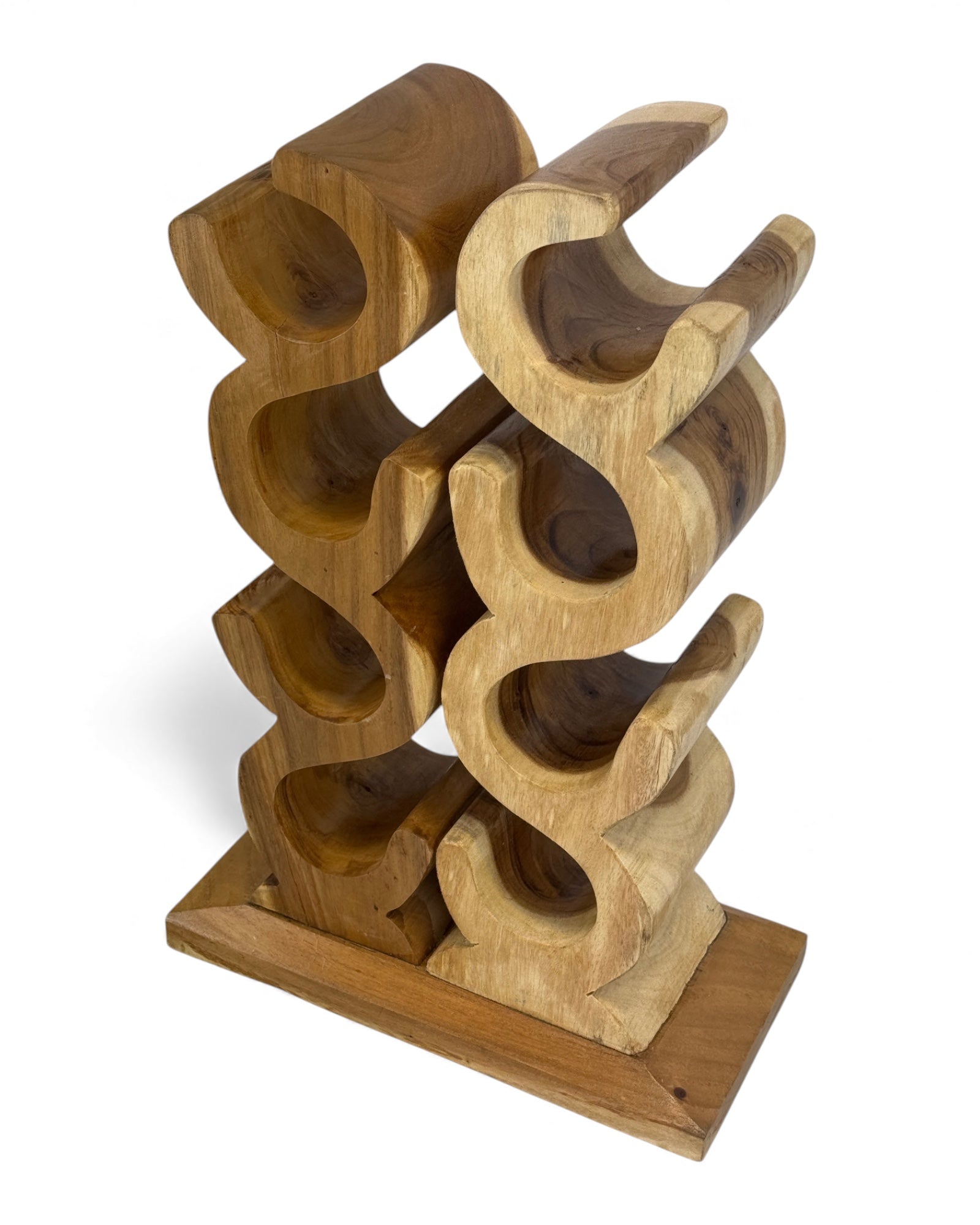 Holz Weinregal – Weinhalter Flaschenhalter - Küche Wohnzimmer Bar - Dekorativ Geschwungen – Aus Teakholz für 8 Flaschen – 60x40x20 cm