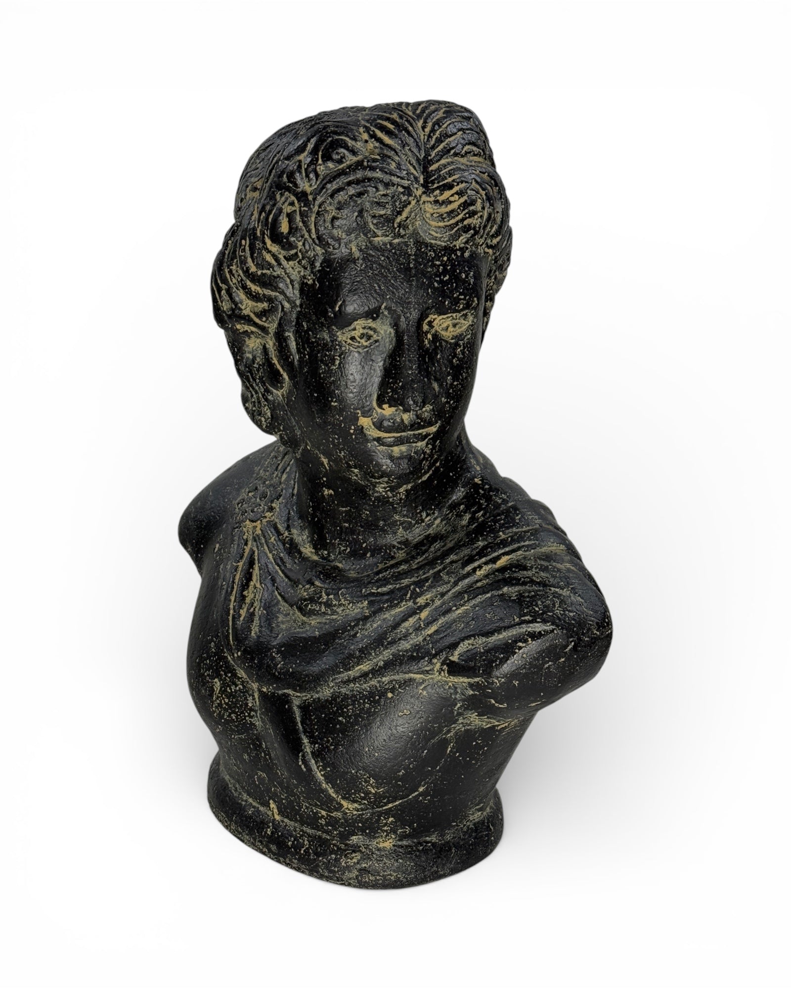 David Büste Skulptur – Garten Terrasse Wohnzimmer Deko – Wetterfest – Stein Statue Antik Stil schwarz gold – 40x30x17 cm