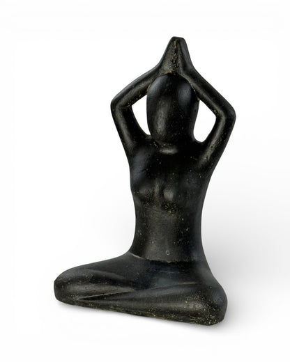 Yoga Figur sitzend – Wohnzimmer Studio Regal Deko – Massive Ausführung – Steinoptik Skulptur Meditation schwarz – 32x22x15 cm