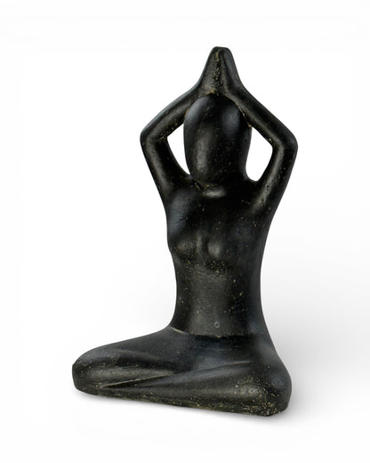 Yoga Figur sitzend – Wohnzimmer Studio Regal Deko – Massive Ausführung – Steinoptik Skulptur Meditation schwarz – 32x22x15 cm