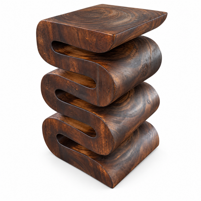 Wooden stool - side table, flower stool, storage table - handmade - flambéed snake made of solid suar wood - 50x30x30 cm