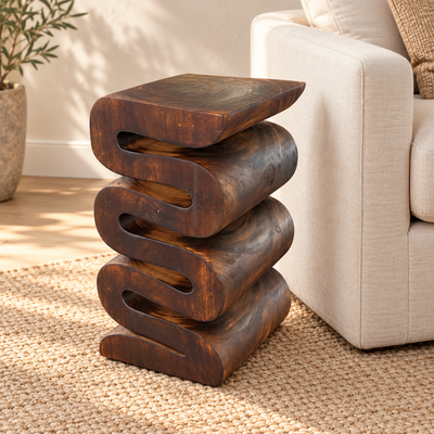 Tabouret en bois - table d'appoint tabouret à fleurs table de rangement - fait main - serpent flambé en bois de suar massif - 50x30x30 cm