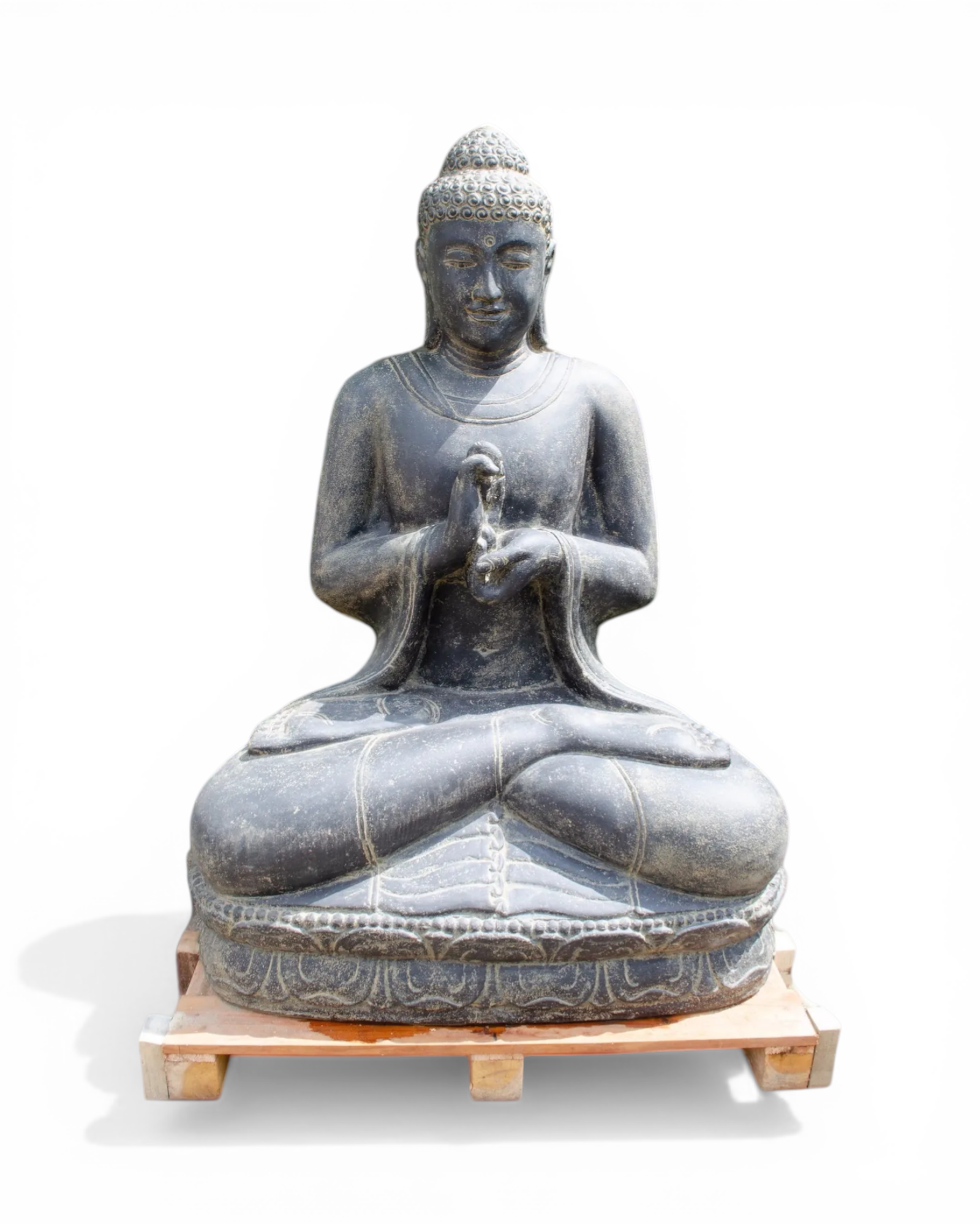 FaHome large grey stone Buddha statue in meditative pose, 150cm, for outdoor garden decor.