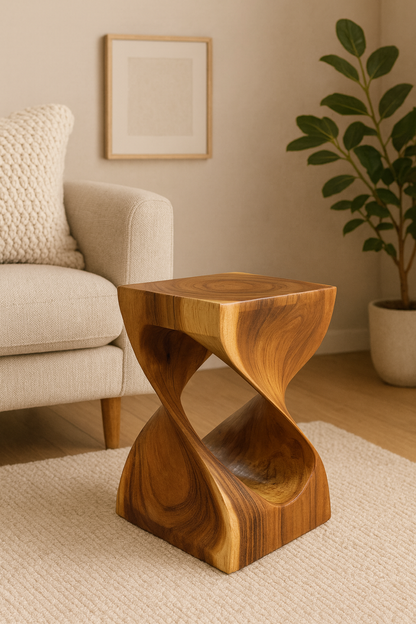 Holzhocker - Beistelltisch Blumenhocker Ablagetisch - Unikat Handgefertigt  - Gedreht aus massivem Samanholz - 40x30x30 cm