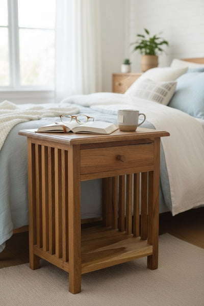 Wooden bedside table – side table nightstand – vintage look made of solid teak wood – 50x40x30 cm