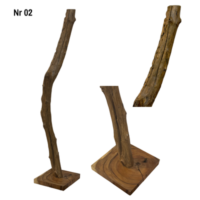 Teakholz Standfuß Naturwurzel – handgefertigtes Massivholz Unikat, dekorativer Holzfuß für Lampen & Wohnraum - 180–200 cm Höhe Ø 8–13 cm