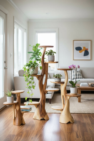 Étagère en teck – Design naturel avec un grain de bois unique – Accessoire de maison polyvalent pour plantes, livres et décorations – Différentes tailles