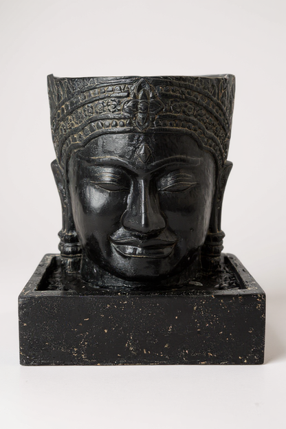 Khmer Head Fountain - Garden Decoration Waterfall - Weatherproof - Cast Stone Buddha Water Feature - 57x48.5x28 cm