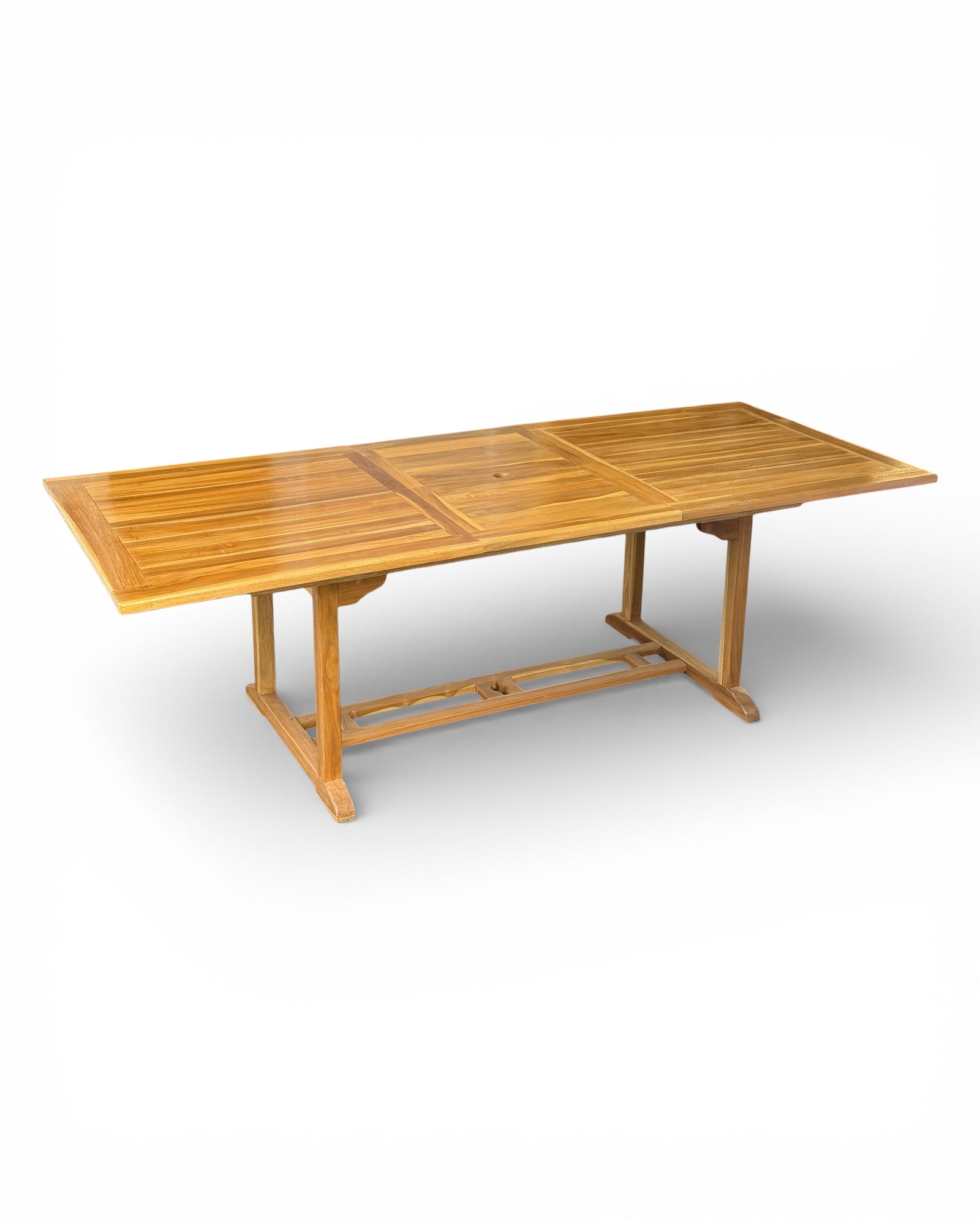 Ausziehbarer eckiger Teakholz-Gartentisch – Einzigartiges Unikat mit natürlicher Eleganz für Garten, Terrasse und Wintergarten – Teakholz – 180 cm bis 240 cm x 100 cm x 75 cm