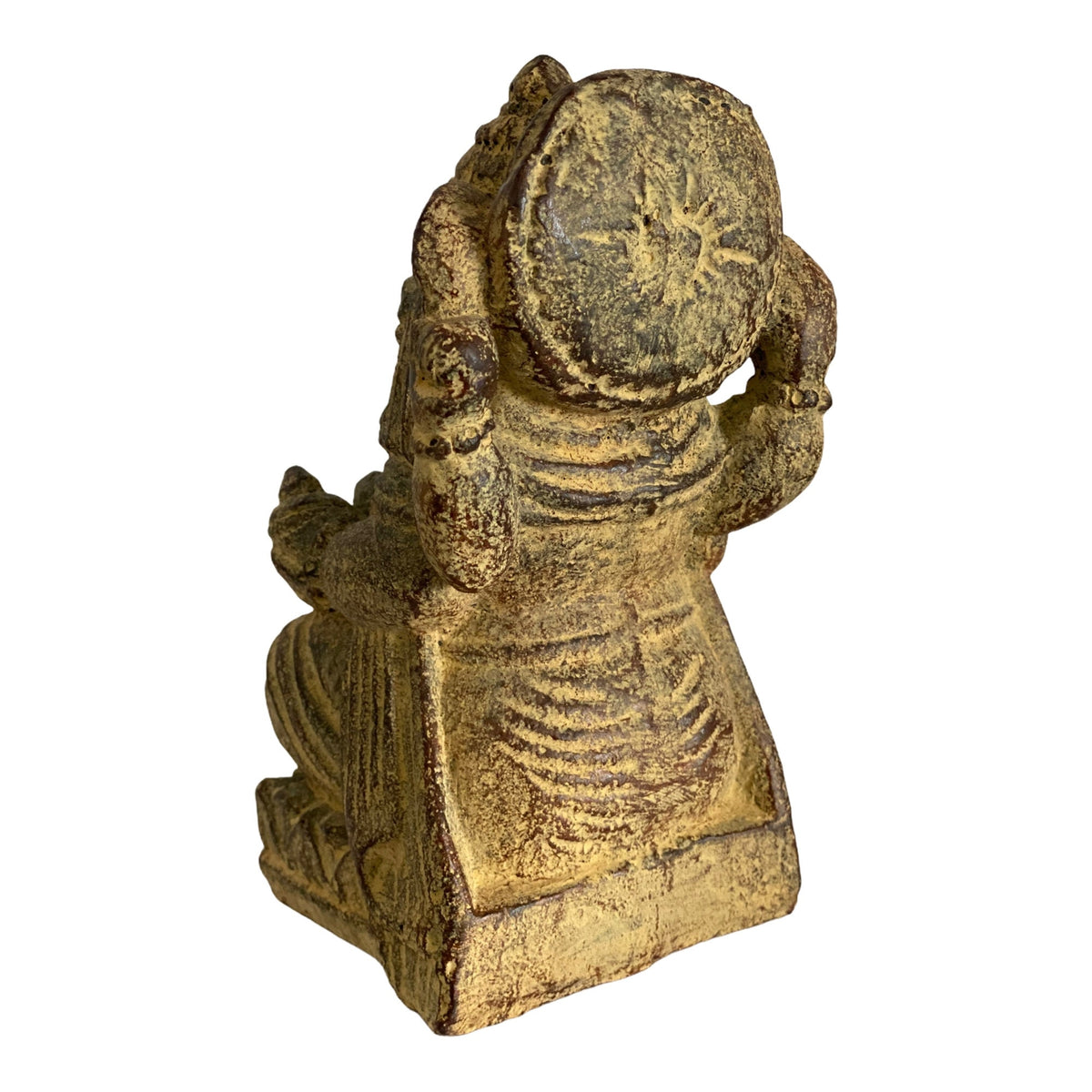 Ganesha Sculpture - Decorative Room Decoration Artwork - Hindu Deity of Good Luck - Stone Mixture Elephant Yellow - 14x8.5x6 cm