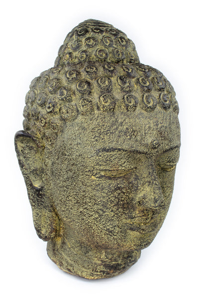 Buddha Kopf - Garten Deko Raumdeko - Gegossene Stein Figur Wetterfest - Steingemisch Gelb- 30x19x21 cm