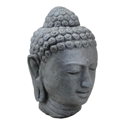 Tête de Bouddha - Décoration de jardin - Figurine en pierre moulée résistante aux intempéries - Mélange de pierres grises - 30 x 19 x 21 cm