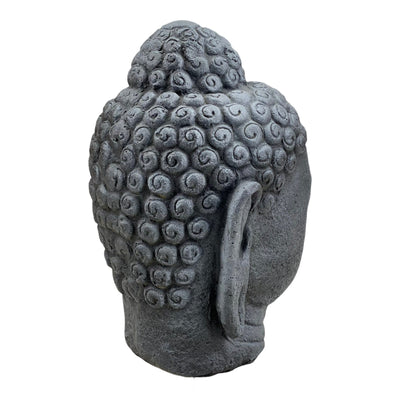 Tête de Bouddha - Décoration de jardin - Figurine en pierre moulée résistante aux intempéries - Mélange de pierres grises - 30 x 19 x 21 cm