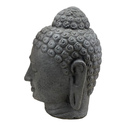 Buddha Kopf - Garten Deko Raumdeko - Gegossene Stein Figur Wetterfest - Steingemisch Grau - 30x19x21 cm