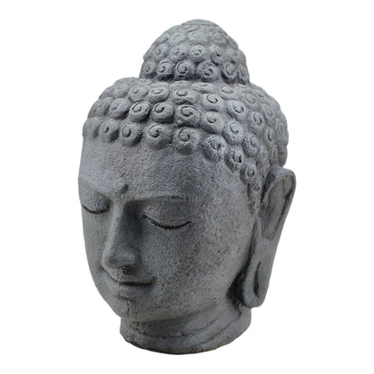 Buddha Kopf - Garten Deko Raumdeko - Gegossene Stein Figur Wetterfest - Steingemisch Grau - 30x19x21 cm