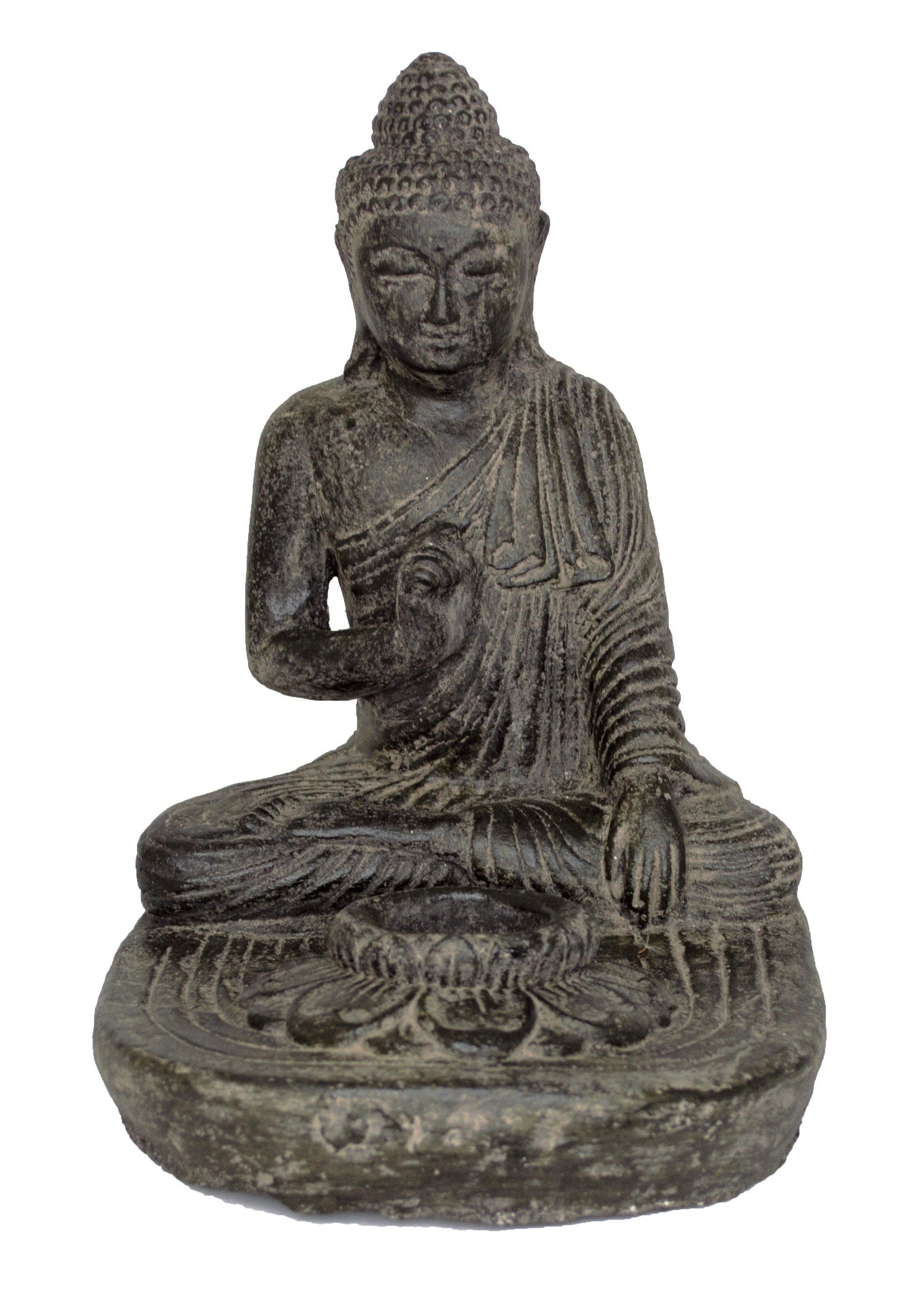 Sitting Buddha - Tealight Decorative Candle Holder - Cast Stone Figure - Lava-Sand Stone Mixture - 25x20x22 cm