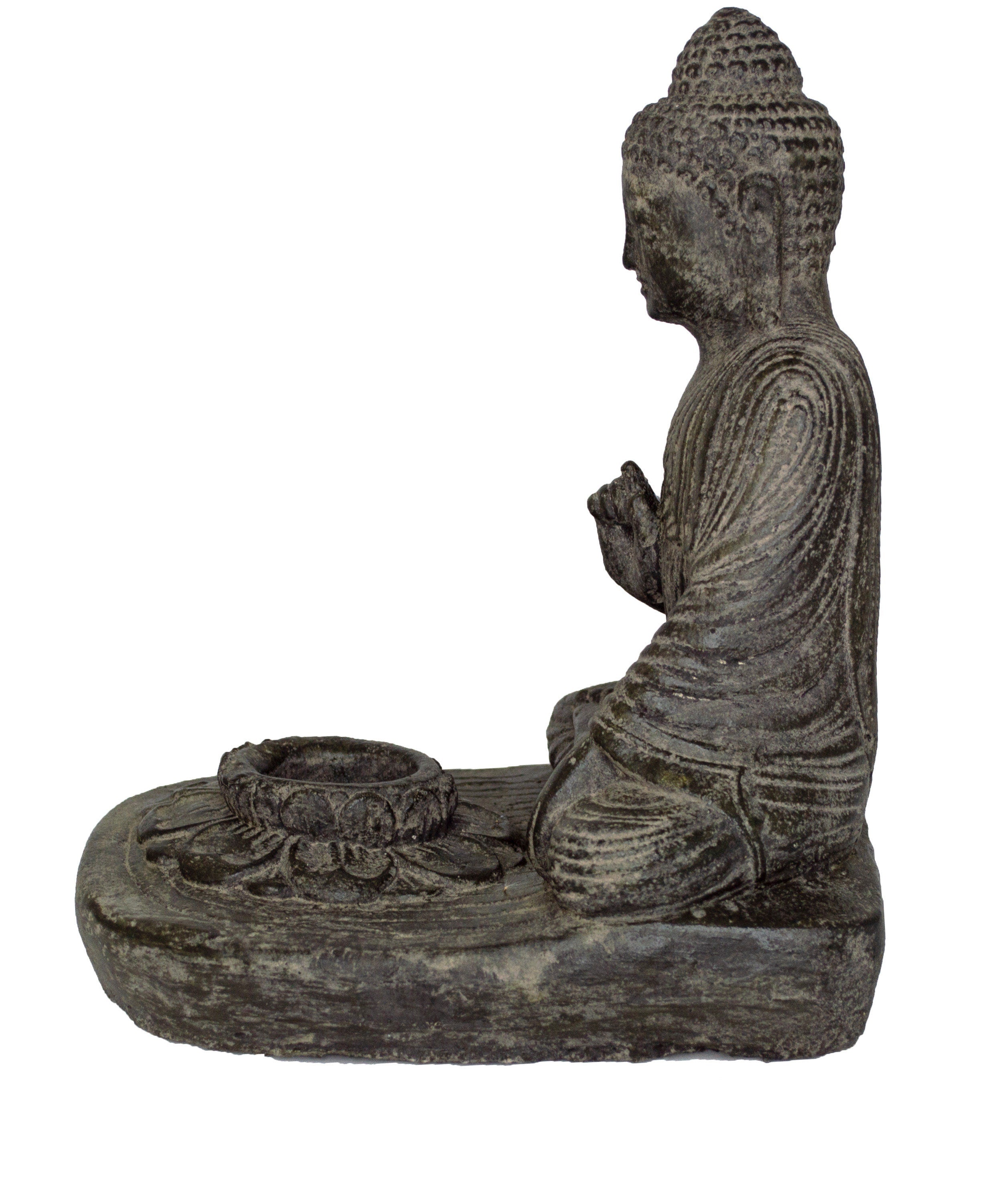 Sitting Buddha - Tealight Decorative Candle Holder - Cast Stone Figure - Lava-Sand Stone Mixture - 25x20x22 cm